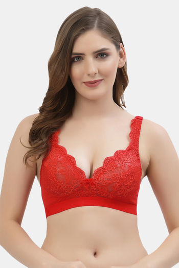 Buy Floret Lightly Lined Non-Wired Full Coverage Lace Bra - Red