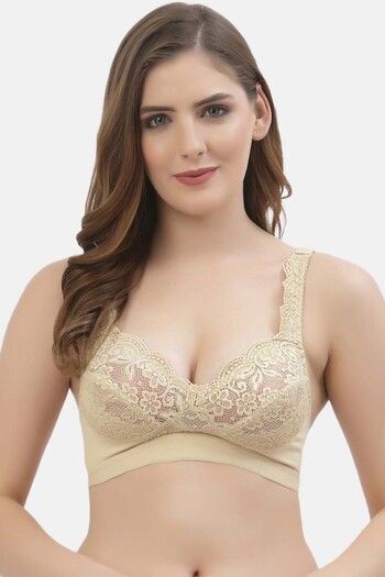 Buy Floret Lightly Lined Non-Wired Full Coverage Lace Bra - Skin