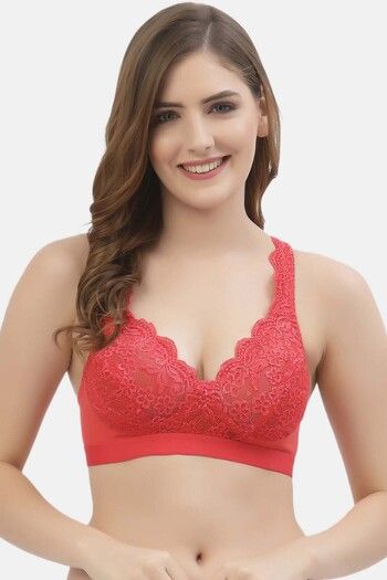 Buy Floret Lightly Lined Non-Wired Full Coverage Lace Bra - Tomato