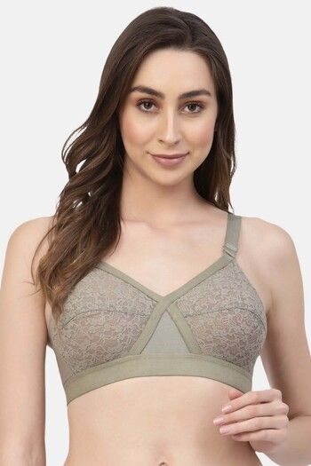 Buy Floret Double Layered Non-Wired Full Coverage Lace Bra - Olive