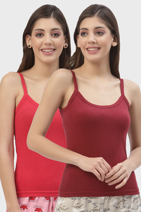 Buy Floret Cotton Camisole (Pack of 2) - Red Maroon at Rs.418 online