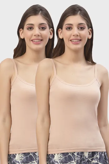Buy Floret Cotton Camisole (Pack of 2) - Skin at Rs.418 online