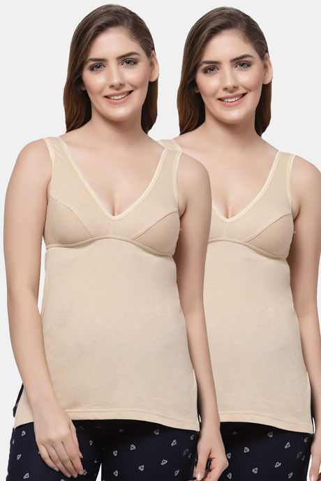 Floret Cotton Camisole (Pack of 2) - Skin