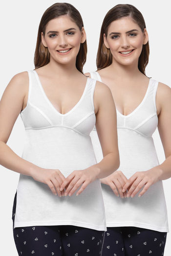 Floret Cotton Camisole (Pack of 2) - White