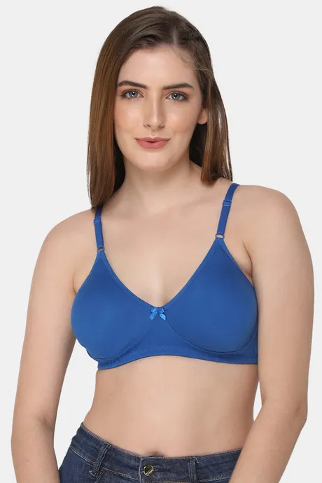 Buy Naidu Hall Single Layered Non Wired Medium Coverage Super Support Bra -  Blue at Rs.220 online