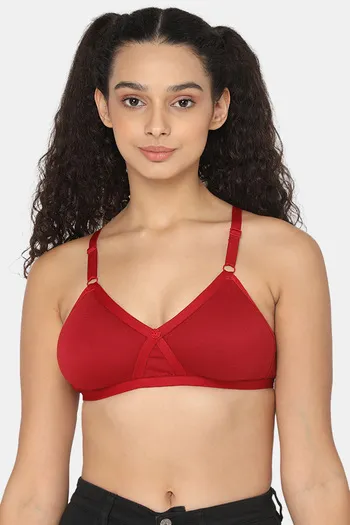Buy Naidu Hall Single Layered Non Wired Medium Coverage Super Support Bra -  Red at Rs.175 online
