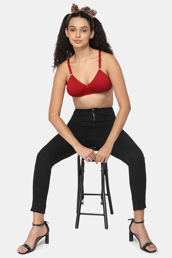 Buy Naidu Hall Single Layered Non Wired Medium Coverage Super Support Bra -  Red at Rs.175 online