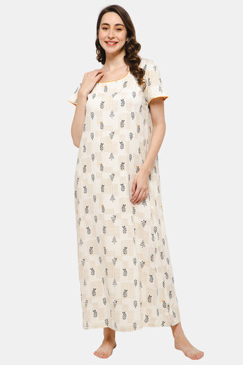 Buy Negligee Nighty for Women Cotton Printed Maxi Gown Ankle