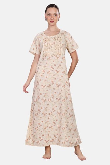 Buy Naidu Hall Cotton Full Length Nightdress - Beige