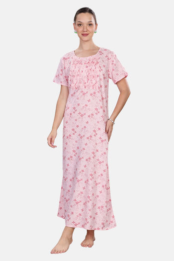 Buy Naidu Hall Cotton Full Length Nightdress - Pink