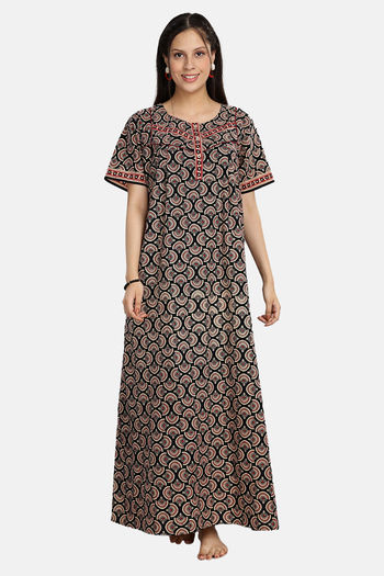 Buy Naidu Hall Cotton Full Length Nightdress - Black