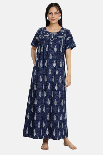 Buy Naidu Hall Cotton Full Length Nightdress - Indigo