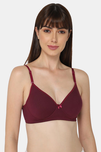 Buy online Wine Cotton Bra With Transparent Straps from lingerie