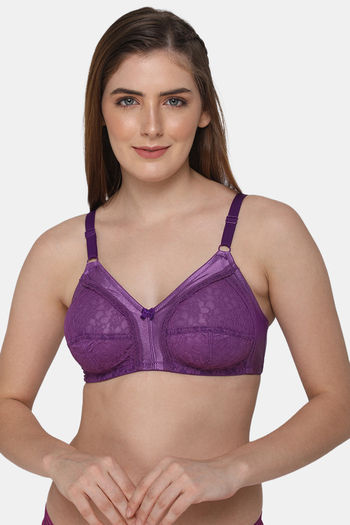 Buy Intimacy Double Layered Non Wired Full Coverage Lace Bra - Dark Purple  at Rs.555 online
