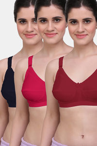 Buy Maroon Clothing Single Layered Non-Wired Full Coverage T-Shirt Bra (Pack Of 3) - Red, Maroon, Black