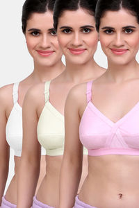 Buy Maroon Clothing Double Layered Non-Wired Full Coverage T-Shirt Bra (Pack Of 3) - White, Skin, Pink