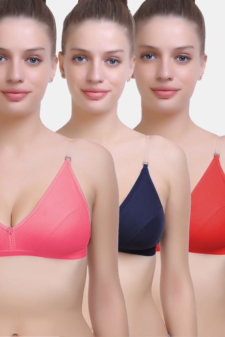 Buy Floret Multicolor Non Wired Full Coverage Bra (Pack Of 3) for