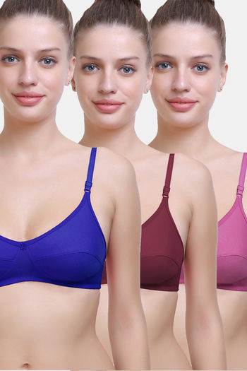 Buy Maroon Double Layered Non Wired Full Coverage Sleep  Bra ( Pack of 3) - Assorted