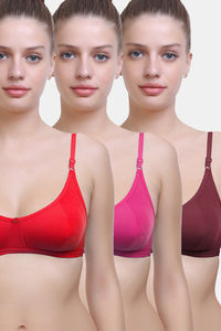 Buy Maroon Single Layered Non Wired 3/4th Coverage Sleep  Bra (Pack of 3)  - Assorted