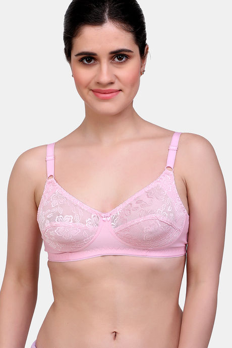 Buy Maroon Clothing Double Layered Non-Wired Full Coverage Lace Bra - Pink  at Rs.215 online
