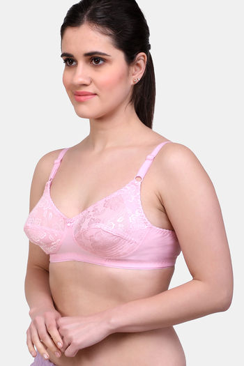 Buy Maroon Clothing Double Layered Non-Wired Full Coverage Lace Bra - Pink  at Rs.215 online