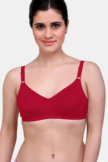 Buy Maroon Clothing Double Layered Non-Wired Full Coverage Lace Bra - Red  at Rs.215 online