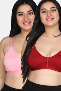Buy Maroon Double Layered Non Wired 3/4th Coverage T-Shirt Bra (Pack of 2)  - Assorted