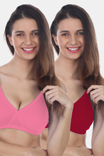 Maroon Clothing Double Layered Non Wired Full Coverage T-Shirt Bra (Pack of  2) - Red Rose