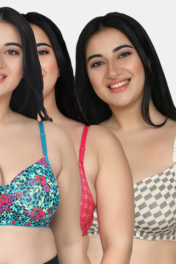 Buy Women Cotton Bra, Non Padded, Adjustable Strap Bra Red, White,  Peach,Size-34 (Pack of 3) at