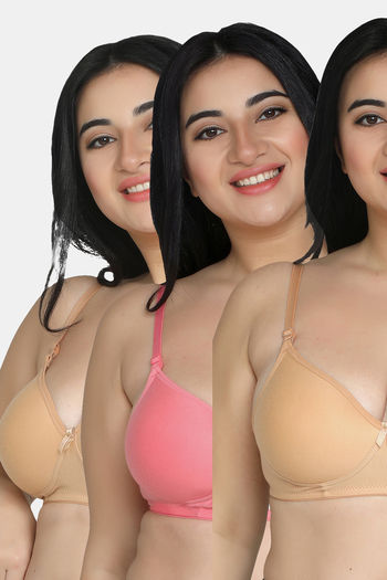 Buy Maroon Clothing Double Layered Non Wired Full Coverage T-Shirt Bra  (Pack of 3) - Assorted at Rs.813 online
