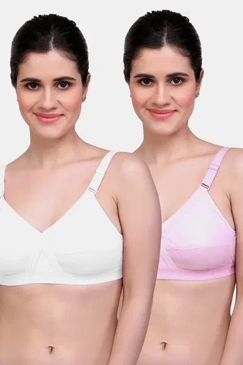 Buy Maroon Clothing Double Layered Non Wired Full Coverage Super Support Bra (Pack of 2) - White Pink