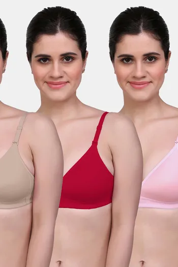 Buy Maroon Clothing Padded Non Wired Medium Coverage T-Shirt Bra (Pack of 3) - Pink Nude Red