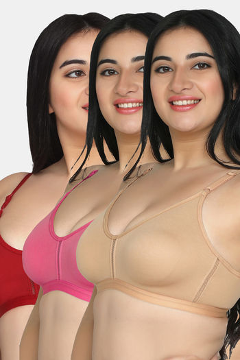 Buy Maroon Clothing Double Layered Non Wired 3/4Th Coverage T-Shirt Bra  (Pack of 3) - Assorted at Rs.870 online