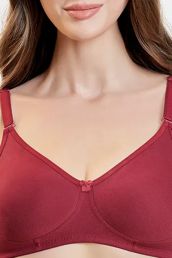 Zivame Beautiful Maroon Cotton Blend Double Layered Non Wired Full Coverage  T-shirt Bra at Rs 891, Cotton Bra