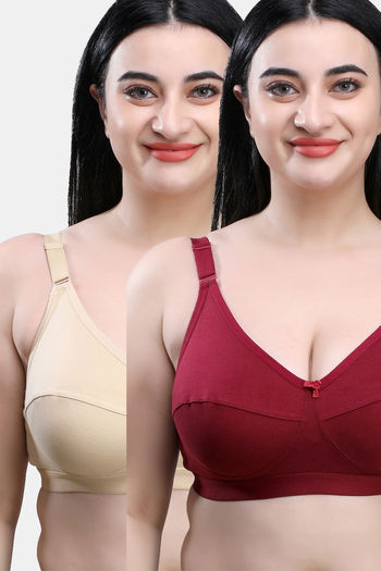 Buy SOIE Women's Full Coverage Non-Padded Non-Wired Balconette Bra (Pack of  2) - Multi-Color online