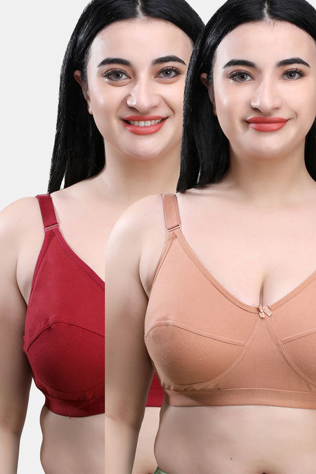 Buy Maroon Clothing Double Layered Non Wired Full Coverage Super Support  Bra (Pack of 2) - Maroon Nude at Rs.594 online