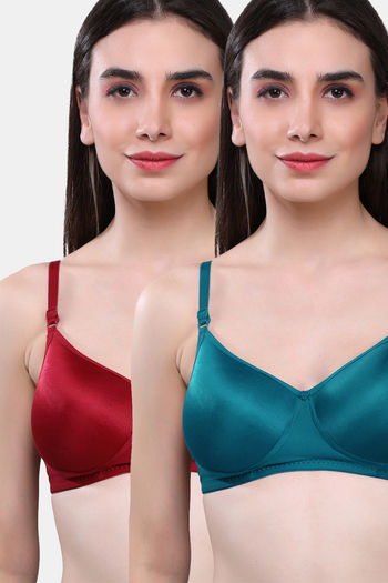 Buy Maroon Clothing Padded Non Wired Full Coverage T-Shirt Bra (Pack of 2)  - Maroon RamaGreen at Rs.594 online