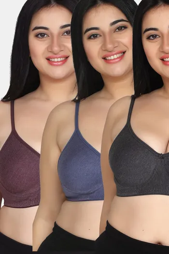 Maroon Clothing Padded Non Wired Medium Coverage T-Shirt Bra (Pack of 3) -  Assorted
