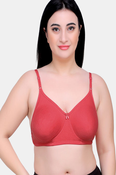 Buy SOIE Non Padded Non-Wired Double layered Cups Lace Bra-Maroon