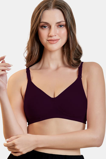 Buy Maroon Clothing Double Layered Non Wired Full Coverage Tshirt Bra - Wine