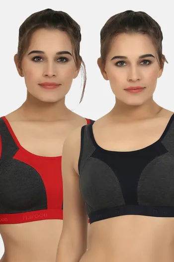 Buy Maroon Clothing Medium Impact Relaxed Non Padded Sports Bra (Pack of 2)  - Assorted at Rs.462 online