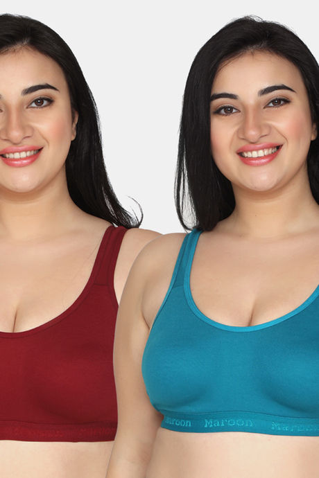 Buy Maroon Clothing Medium Impact Relaxed Non Padded Sports Bra (Pack of 2)  - Assorted at Rs.411 online