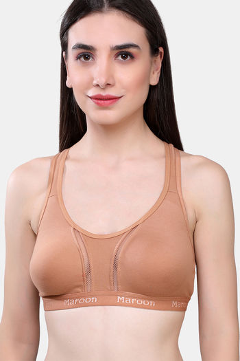 Buy Maroon Clothing Racerback Sports Bra - Nude at Rs.242 online