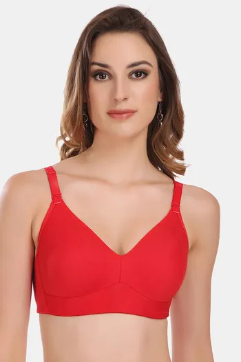 Buy Featherline Padded Non-Wired Full Coverage Minimiser Bra - Red