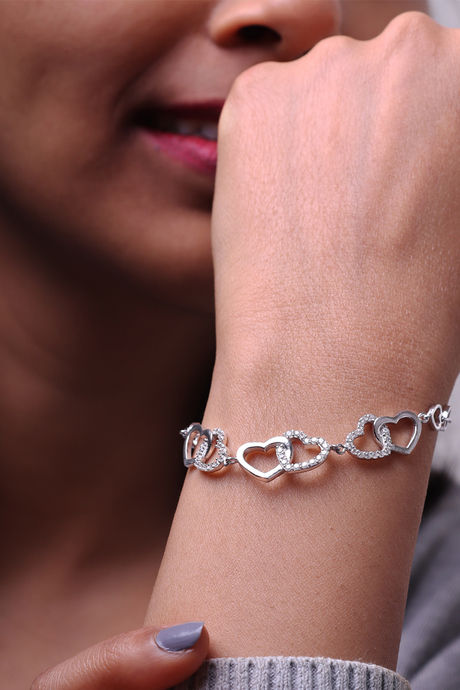 GIVA 925 Sterling Silver Interlocked Heart Duo Bracelet Adjustable