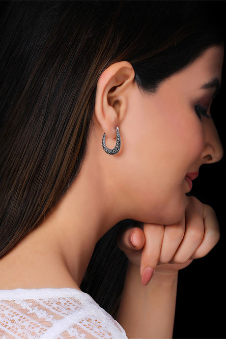 Buy Silver Coloured Oxidised Hoop Earrings Online  W for Woman