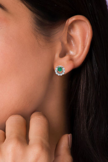 Giva 925 Sterling Silver Emerald Green Halo Stud Earrings