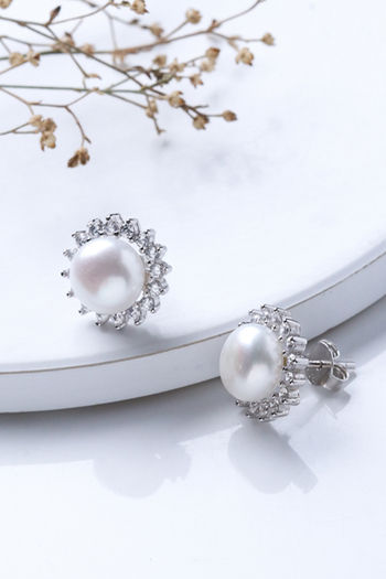 Blisse Allure Sterling Silver Pearl and CZ Earrings