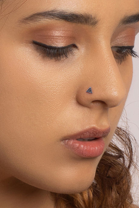 AVNI by Giva 925 Oxidised Silver Triangle Nose Pin