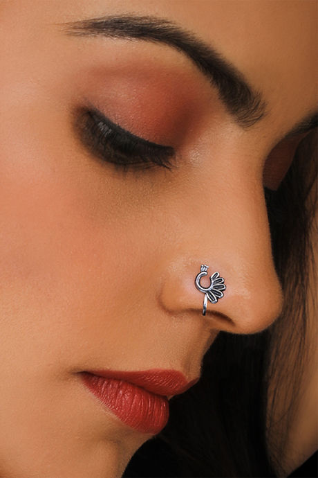 Saree Oxidised Nose Clip Brass Base Oxidised Antique Silver Finish